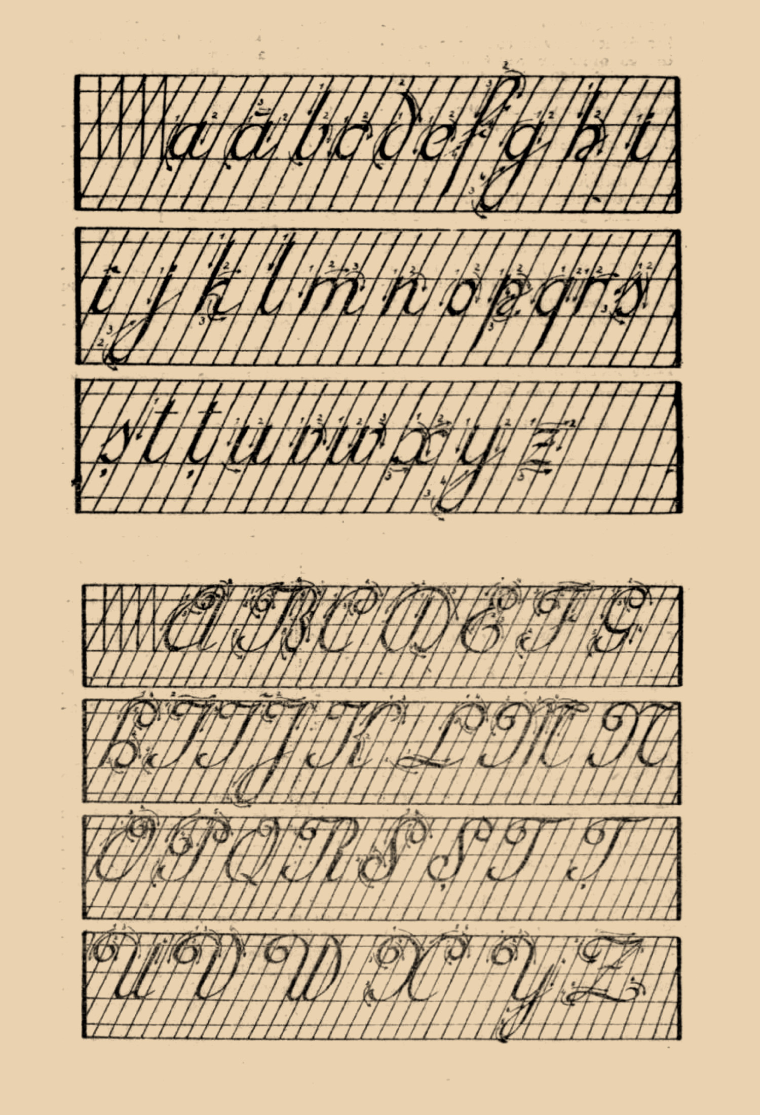 Exemplu de scriere batardă pe caiet cu liniatură oblică